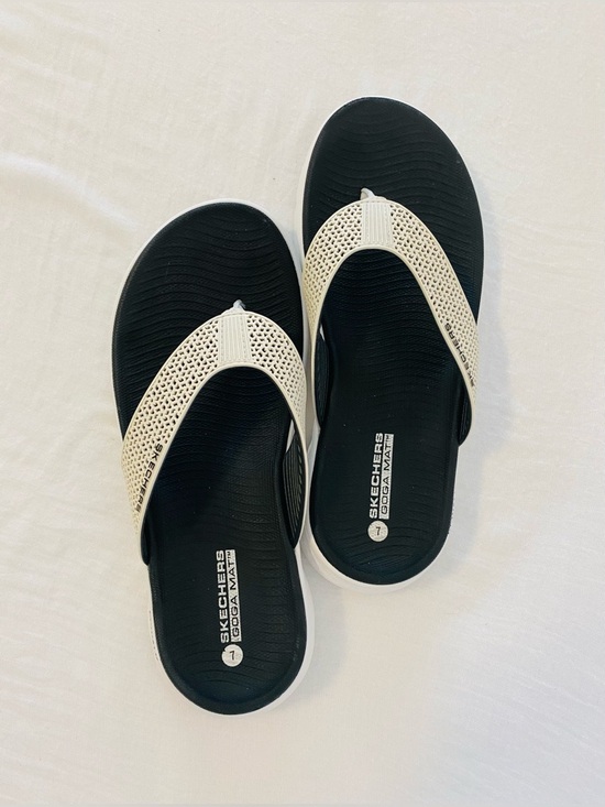 Skechers Shoes - Skechers Women's Black and Cream Perforated Foam Thong Sandals